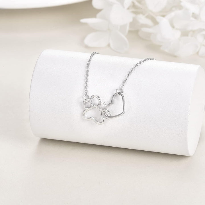 Sterling Silver Halsband med Tassavtryck – Hjärta Kristall Hängsmycke