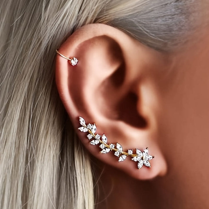 Eleganta Örhängen med Glasrhinstenar och Bladdesign