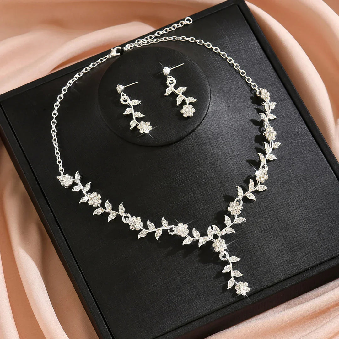 Modig Blomma Smyckeset: Halsband och Örhängen