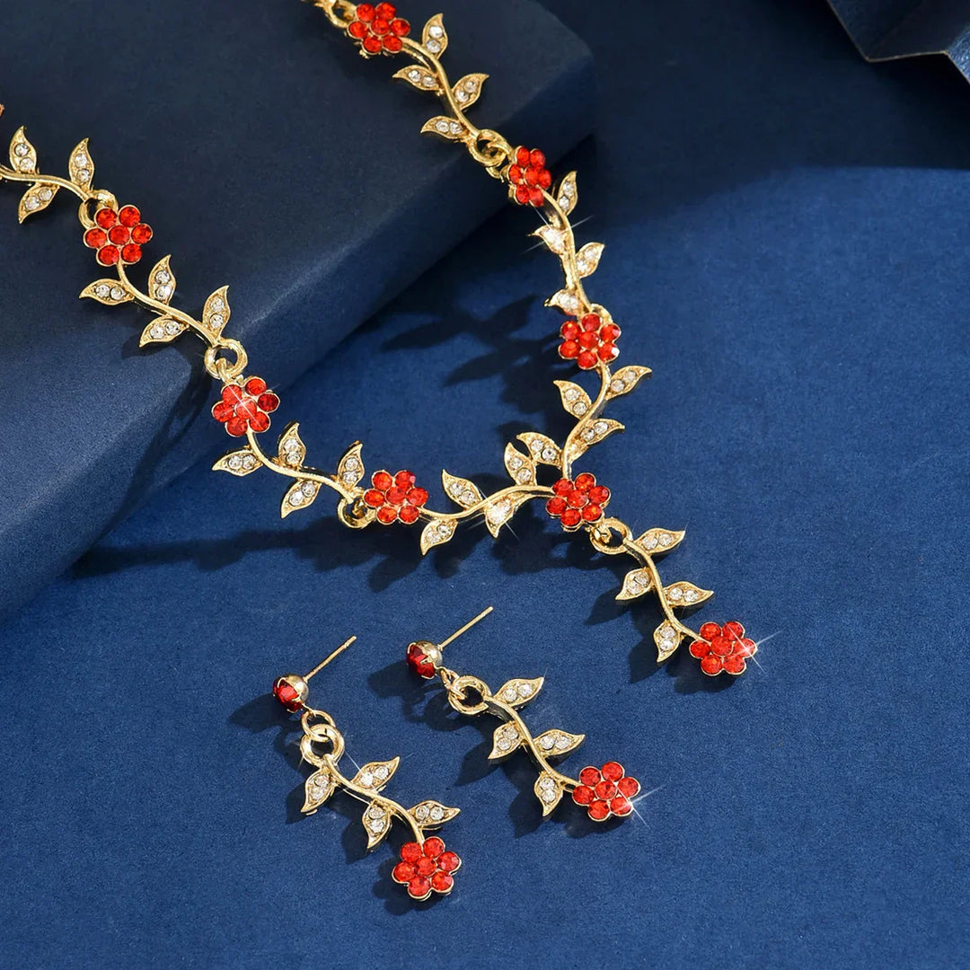 Modig Blomma Smyckeset: Halsband och Örhängen