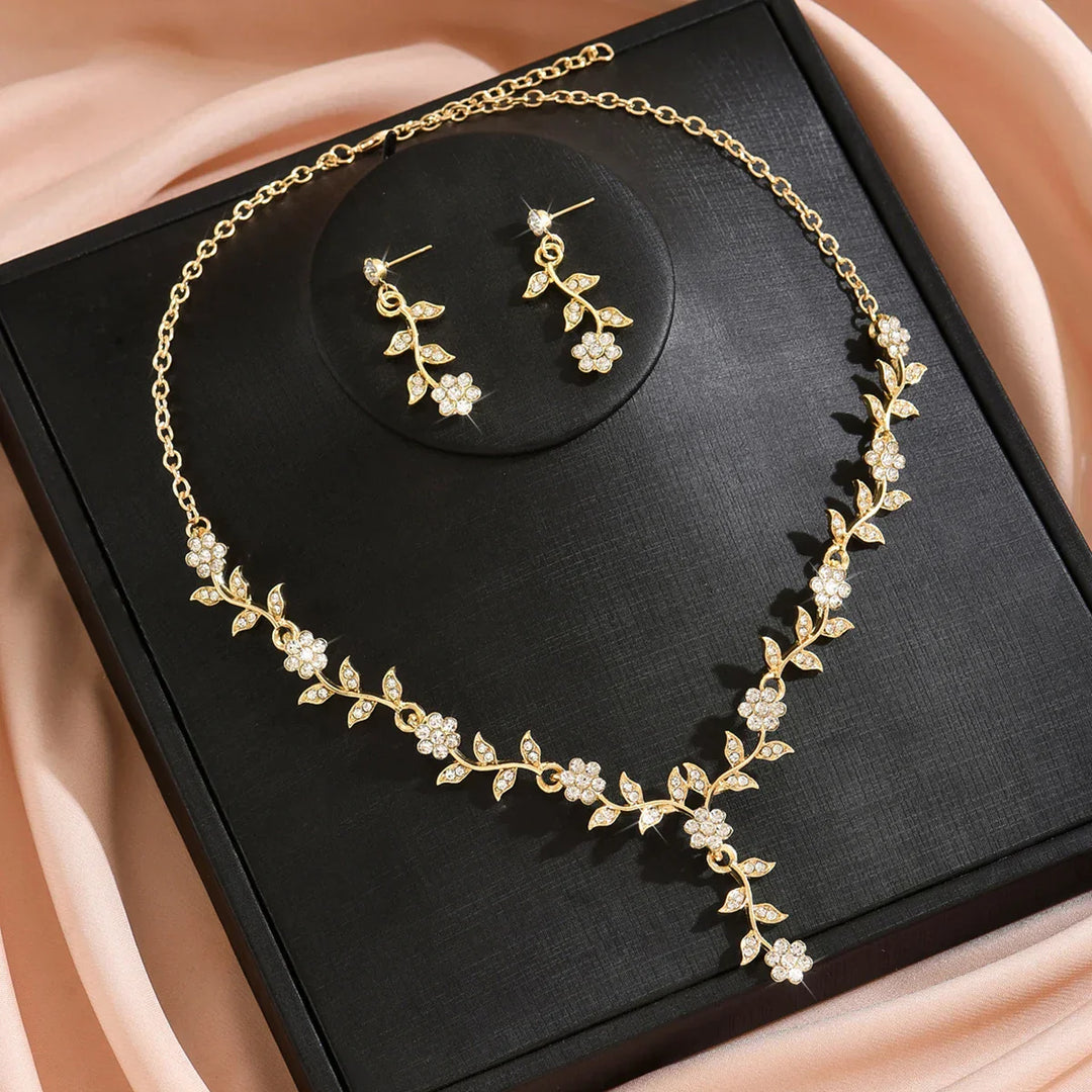 Modig Blomma Smyckeset: Halsband och Örhängen