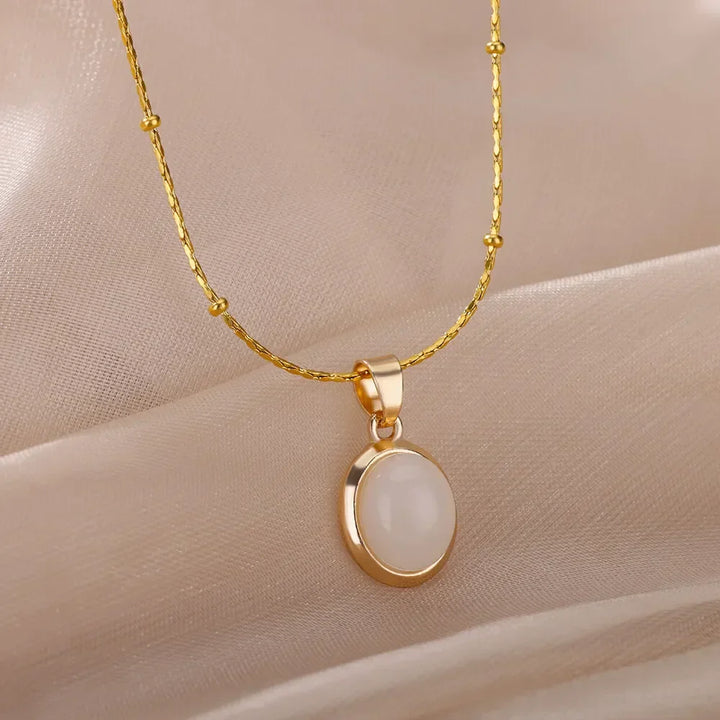 Elegant Guld Rostfritt Stål Vattendroppe Opal Hänge Halsband