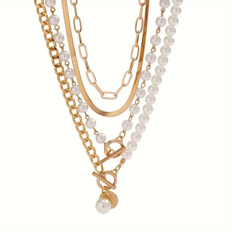 Retro Pärl- och Guldormkedja Halsband Set