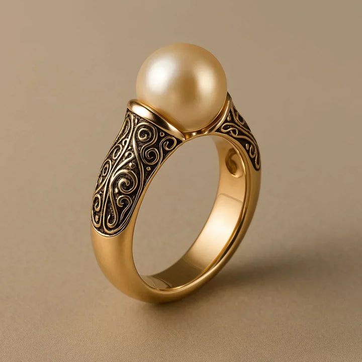 Retro Pärlbesatt Gyllene Ring
